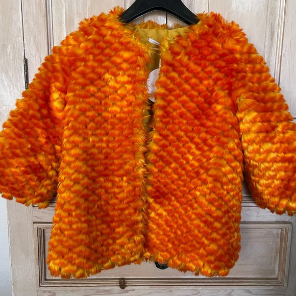 Mischka Aoki Girls The A List Orange Yellow Artificial Fur Jacket - Picture 3 of 9